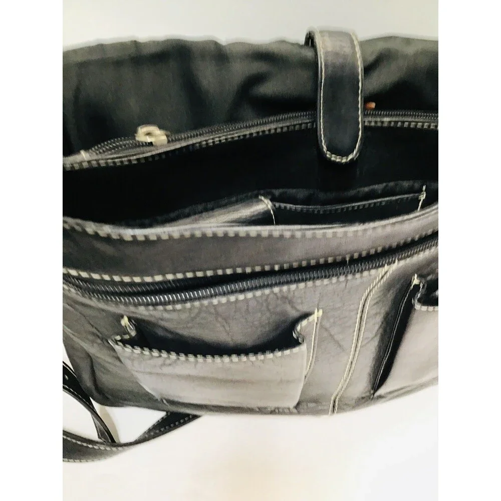 Latico Natural Leather LARGE Yosemite Messenger Bag Laptop Unisex Men Black